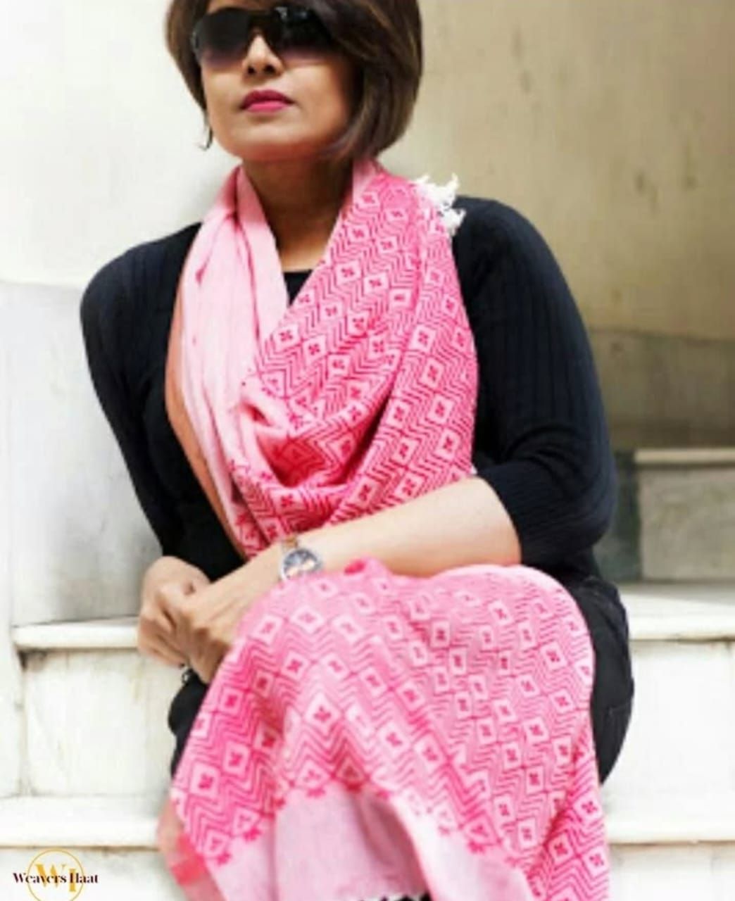 Cotton/ Woolen scarf with extra weft work